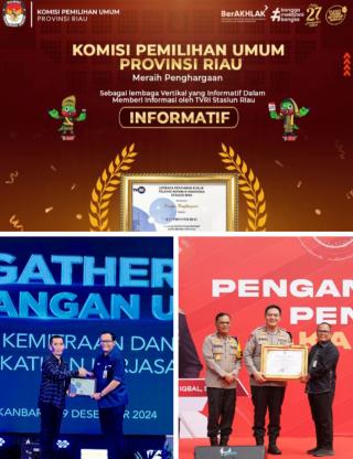 KPU Riau Kembali Raih 2 Penghargaan Jelang Akhir Tahun 2024